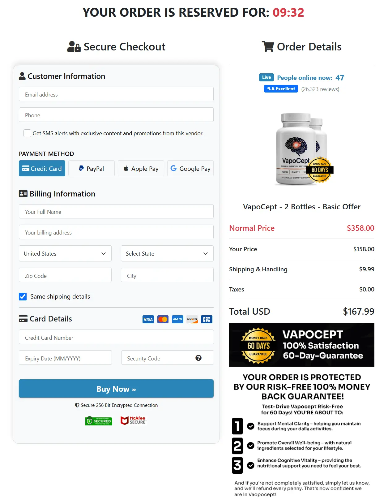 VapoCeptSecure Checkout Page